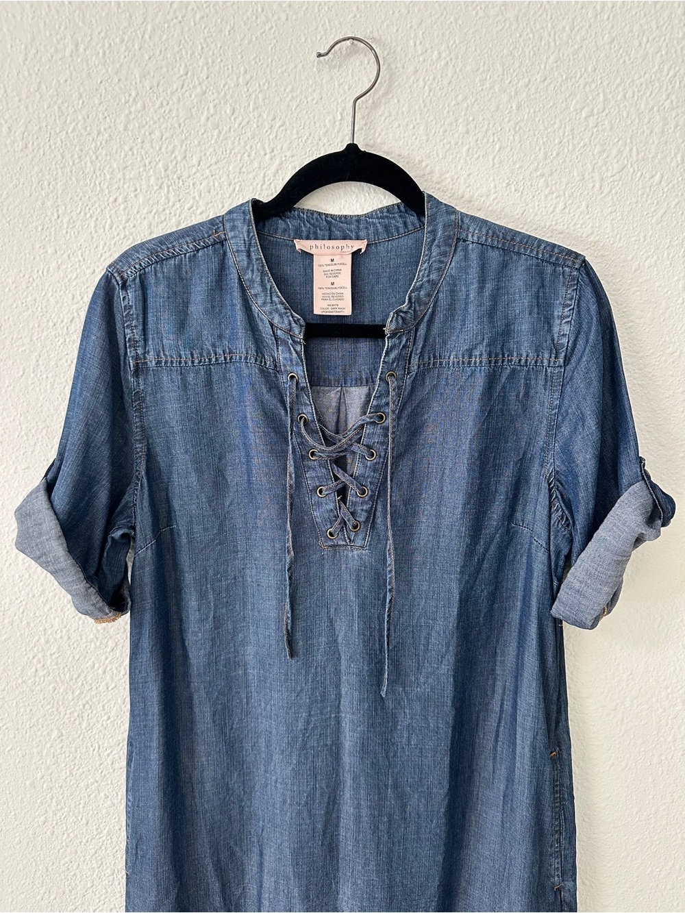 Denim Lace-Up Casual Dress - Picture 3 of 5